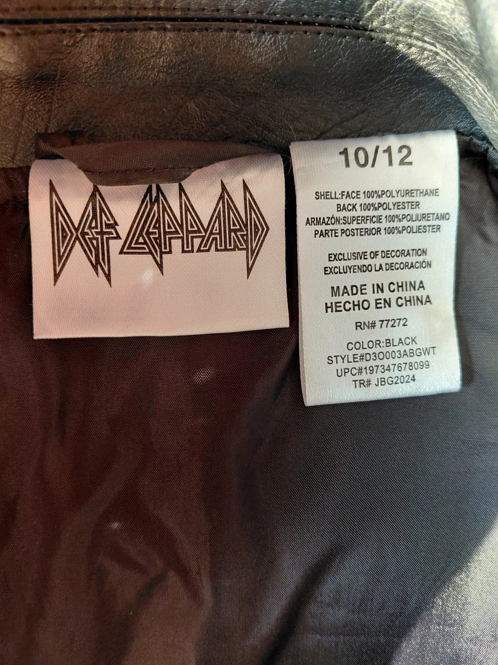 Def Lepperd Kids Sz 10/12Black Faux Leather Bike Jacket Rock Band Vintage Style